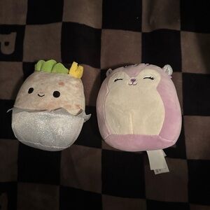 Small 5” Squishmallow plushies bernardo the burrito and sydnee the squirrel